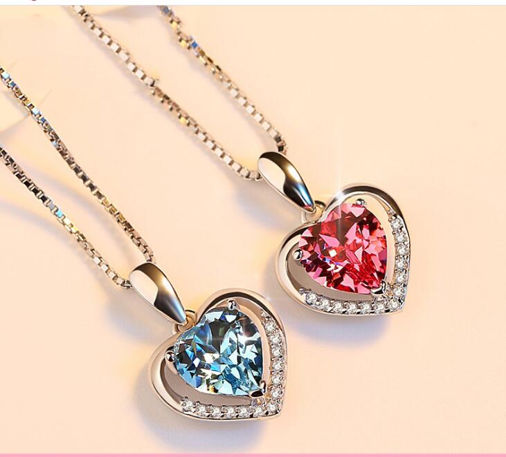 Idolra Jewelry S925 Silver Diamond Heart Necklace with 3A Zircon Necklace