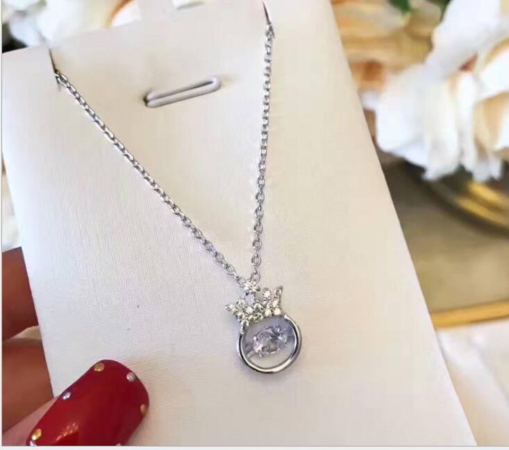 Idolra Jewelry S925 Silver Crown Necklace with 3A Zircon Necklace
