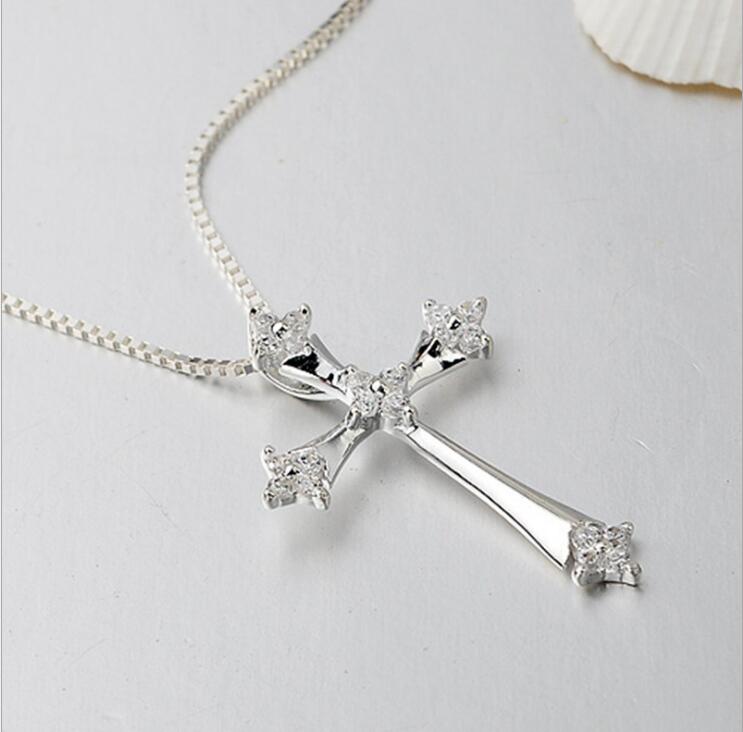 Idolra Jewelry S925 Silver Cross Necklace with 3A Zircon Necklace