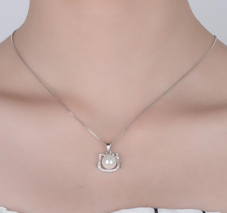 Idolra Jewelry S925 Silver Lovely Hollow kitty with Pearl Necklace