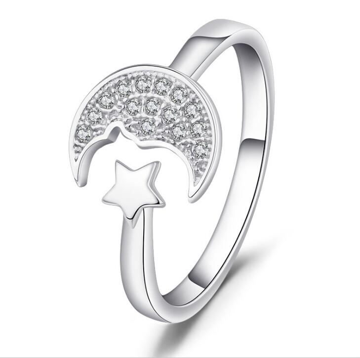 Idolra Jewelry S925 Silver The moon and the stars Ring