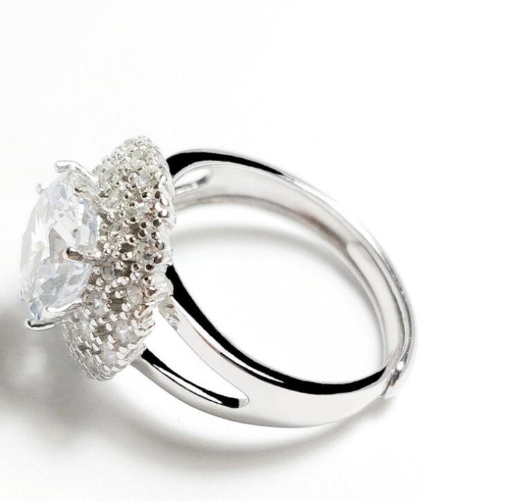 Idolra Jewelry S925 Silver Peony flower with 3A Zircon Ring