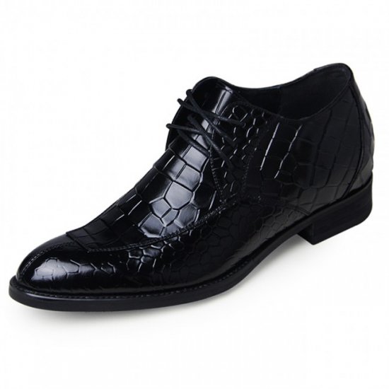 Elevated 2.56Inches/6.5CM Black Crocodile Grain Split Toe Oxfords Formal Dress Shoes