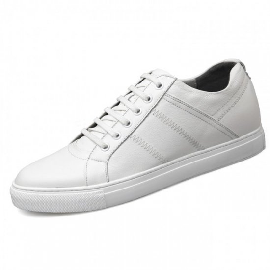 Premium 2.6Inches/6.5CM White Calfskin Elevator Skateboarding Business Shoes