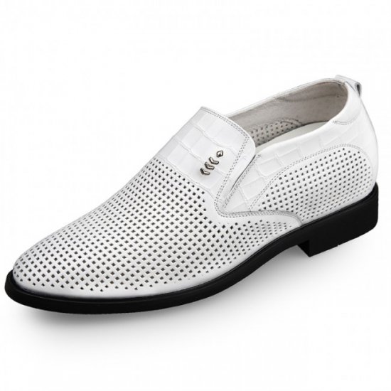 Soft 2.6Inches/6.5CM White Cowhide Elevator Loafers Formal Business Shoes