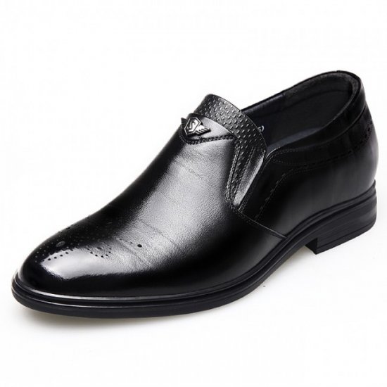 Versatile 2.6Inches/6.5CM Black Wing Tip Slip On Brogue Formal Oxfords Elevator Shoes