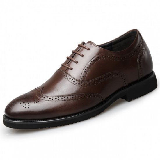 2.6Inches/6.5CM Lace Up Wing Tip Brogue Oxfords Brown Leather Formal Elevator Shoes