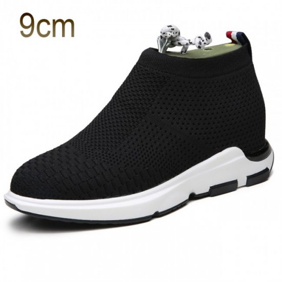 Men 3.5Inches/9CM Black Flyknit Elevated Slip on Loafers Shoes
