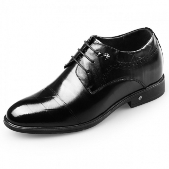 2.6Inches/6.5CM Black Plaid Leather Formal Oxfords Elevator Shoes