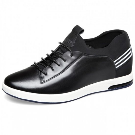 Comfortable Casual 2.4Inches/6CM Black Calf Leather Lace Up Heighten Shoes 