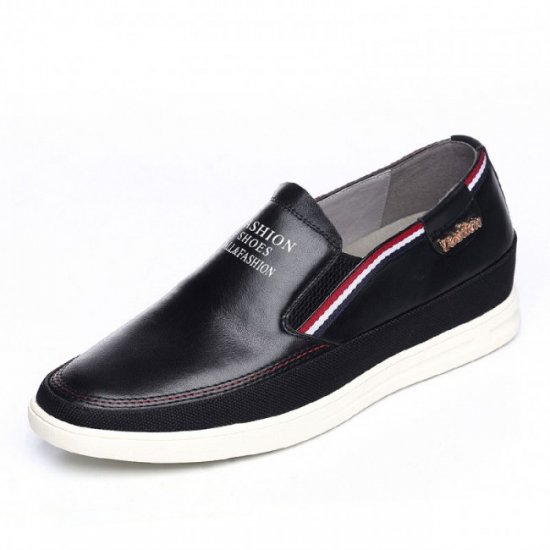 Premium 2.36Inches/6CM Black Slip On Board Loafers Elevator Shoes
