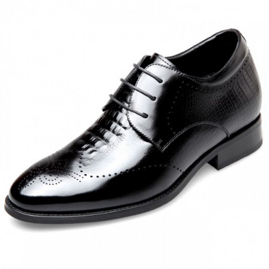 Boutique 2.6Inches/6.5CM Black Carved Cowhide Elevator Brogue Derby Tuxedo Shoes