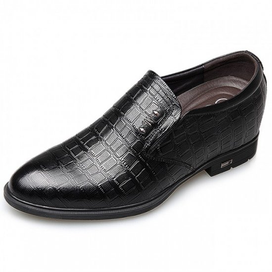 Stylish 2.6Inches/6.5CM Black Croc Print Formal Loafers Slip On Elevated Dress Shoes