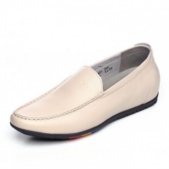 Stylish Casual 2.36Inches/6CM Beige Slip On Doug Height Shoes