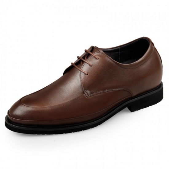 2.6Inches/6.5CM Lightweight Brown Glossy Leather Oxford Elevator Formal Shoes
