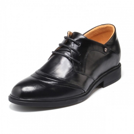 Comfortable 2.17Inches/5.5CM Black Cow Leather Oxfords Dress Elevator Shoes