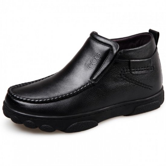 Warm 2.4Inches/6CM Calfskin Slip On Elevator Ankle Height Increasing Boots