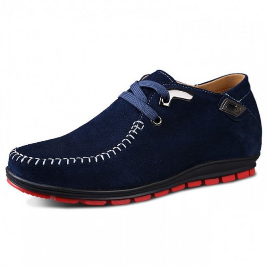 2.36Inches/6CM Dark Blue Suede Leather Lace-up Casual Shoes