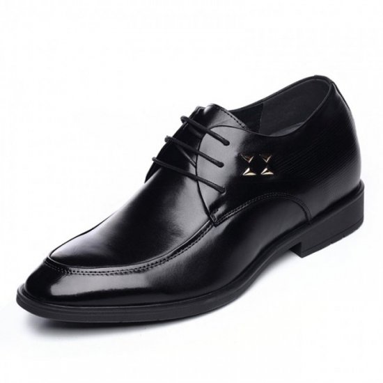 Shiny Upper Lace-up 2.56Inches/6.5CM Black Formal Elevator Shoes