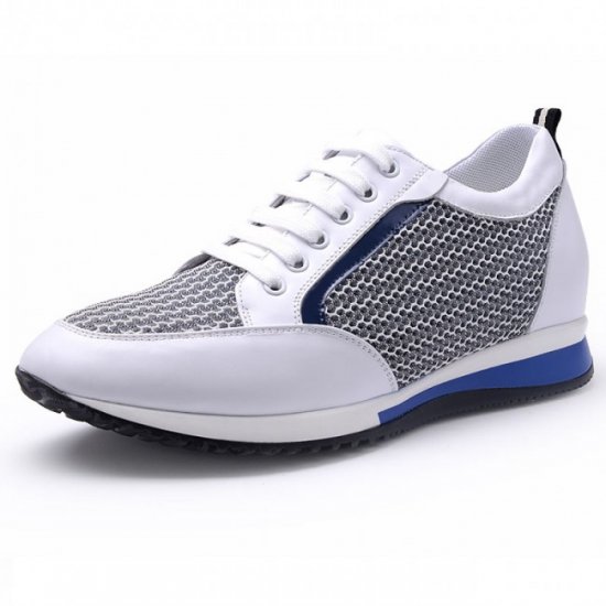 Breathable Lightweight 2.17Inches/5.5CM White Sneakers Elevator Walking Shoes
