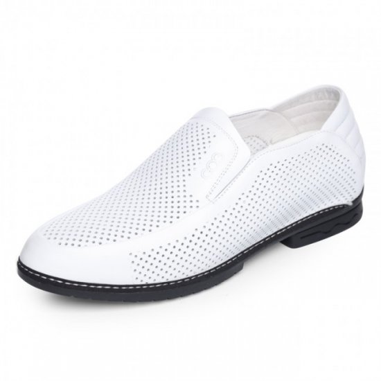 Breathable 2.36Inches/6CM White Cowhide Height Increasing Boat Formal Sandals Shoes