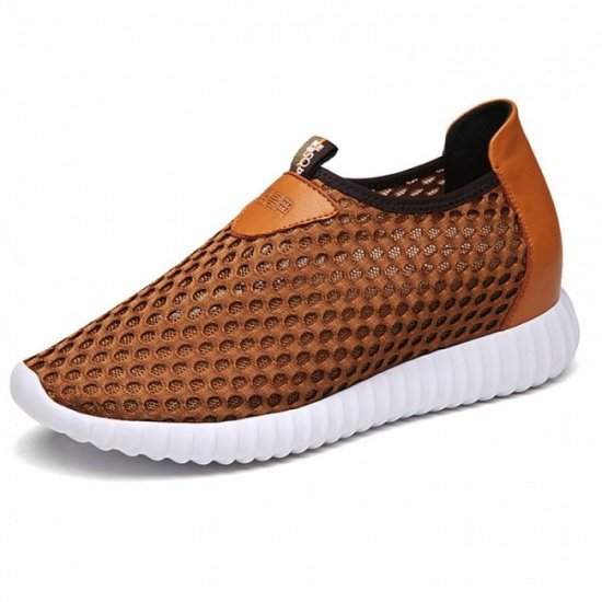 Breathable Mesh 3.2Inches/8CM Camel Elevated Loafers Silp On Sneakers