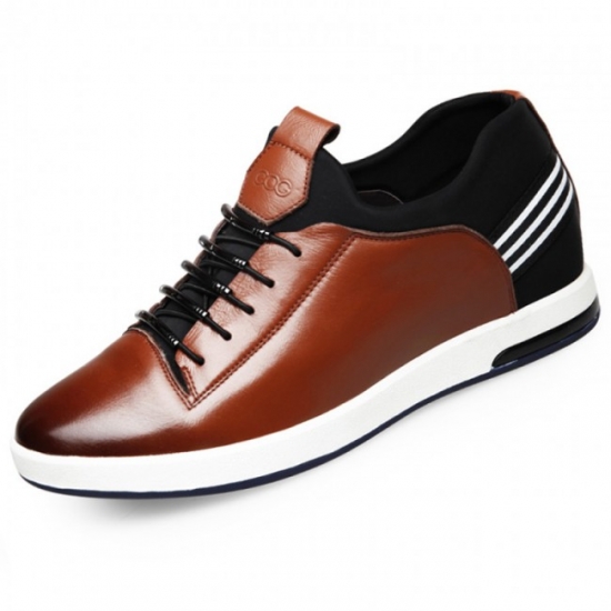 Comfortable 2.4Inches/6CM Brown Calf Leather Lace Up Increasing Shoes