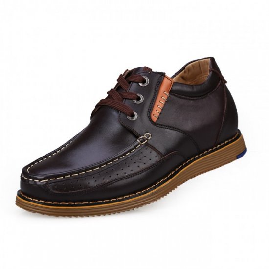 Casual 2.36Inches/6CM Brown Full-grain Calf Leather Shoes