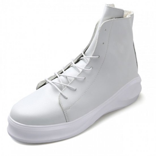 Retro 3.4Inches/8.5CM White Hidden Heel Elevator Ankle Height Increasing Chukka Boots