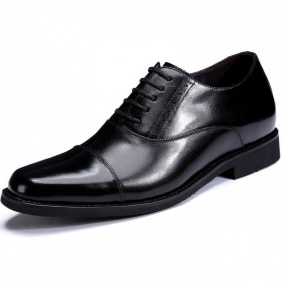 Premium 2.75Inches/7CM Black Cap Toe Tuxedo Elevator Wedding Shoes