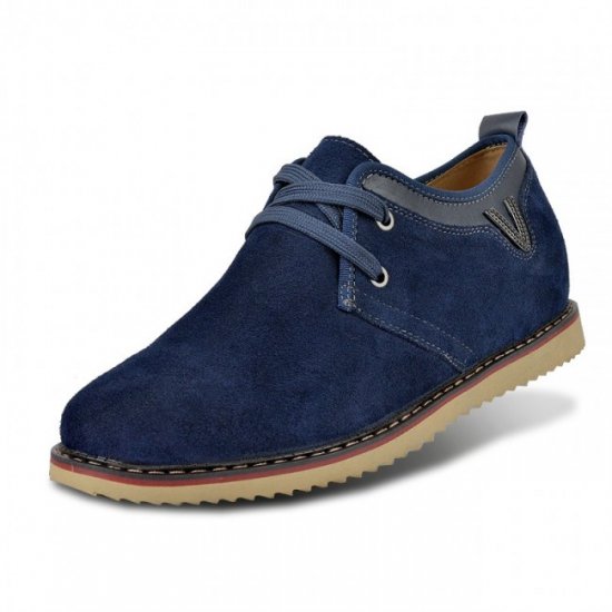 2.56Inches/6.5CM Blue Suede Leather Height Increasing Casual Shoes