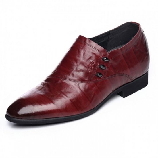 2.56Inches/6.5CM Wine Red Korean Formal Business Boat Elevated Dress Shoes