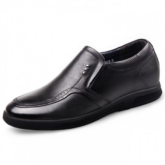 Comfortable 2.2Inches/5.5CM Black Genuine Leather Slip On Elevator Driving Shoes