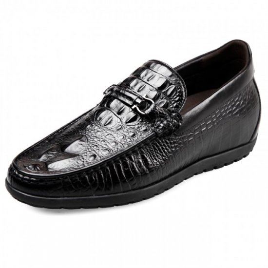 2.4Inches/6CM Black Alligator Crocodile Print Loafers Slip On Dress Elevator Shoes
