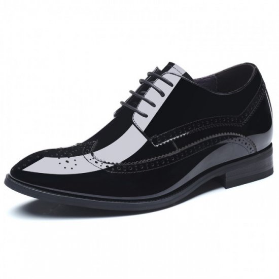 Glossy 2.8Inches/7CM Black Cowhide Wing Tip Tuxedo Height Brogue Formal Shoes