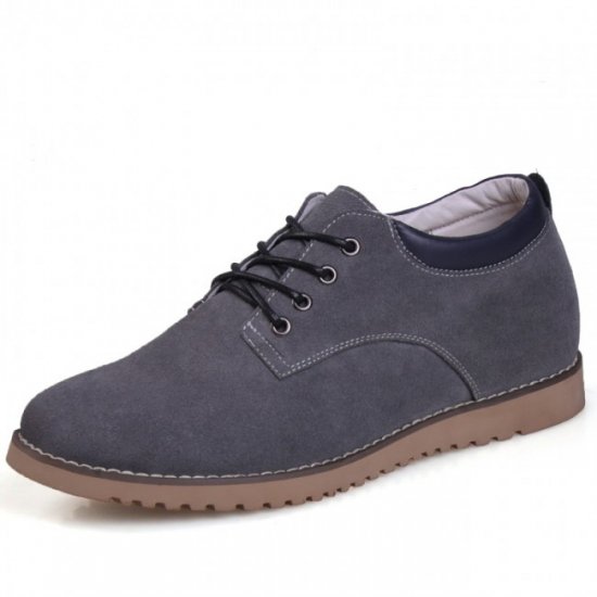Casual 2.36Inches/6CM Extra Height Gray Suede Leather Lift Shoes