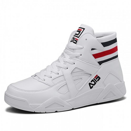 Casual 3.15Inches/8CM Hidden Lift White Skate Shoes Elastic Belt High Top Sneakers