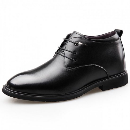 2.6Inches/6.5CM Black Plain Toe Tuxedo Wedding Hidden Lift Groom Shoes