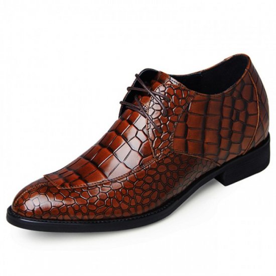 2.56Inches/6.5CM Brown Crocodile Grain Split Toe Elevator Oxfords Shoes