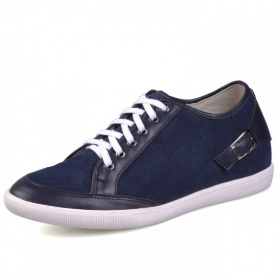 High Quality 2.36Inches/6CM Blue Genuine Leather Elevator Shoes