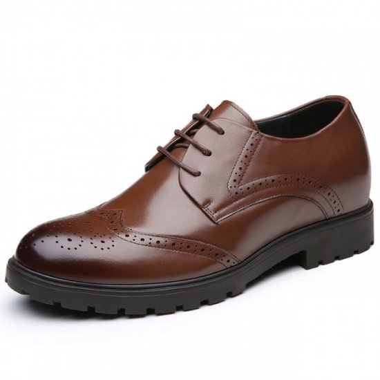 7CM/2.8Inches Brown Brogue Calf Leather Dress Wedding Elevator Shoes