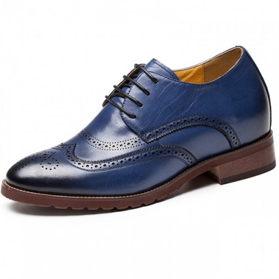 2.8Inches/7CM Blue Wing-Tip Height Increasing Brogue Dressy Formal Shoes