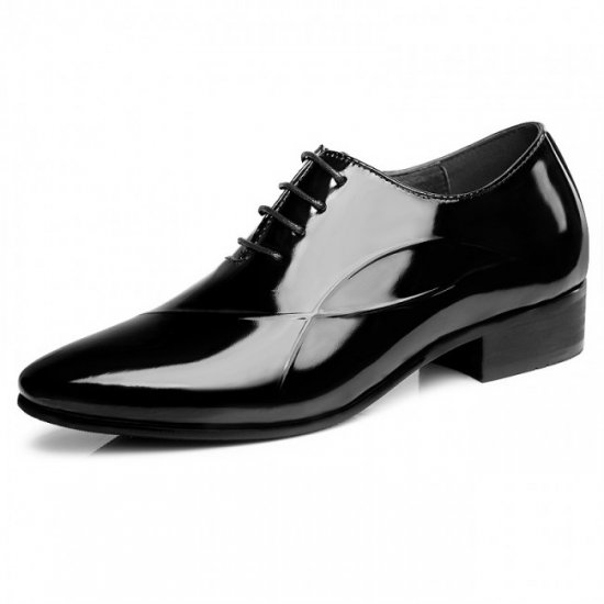 Shiny Pointy Toe Tuxedo 6CM/2.36Inches Black Wedding Formal Elevator Shoes