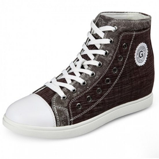 High Top 2.6Inches/6.5CM Brown Canvas Sneaker Height Increasing Board Shoes