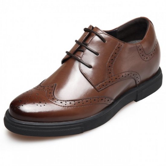 Luxury 2.6Inches/6.5CM Hidden Heel Brown British Brogue Shoes