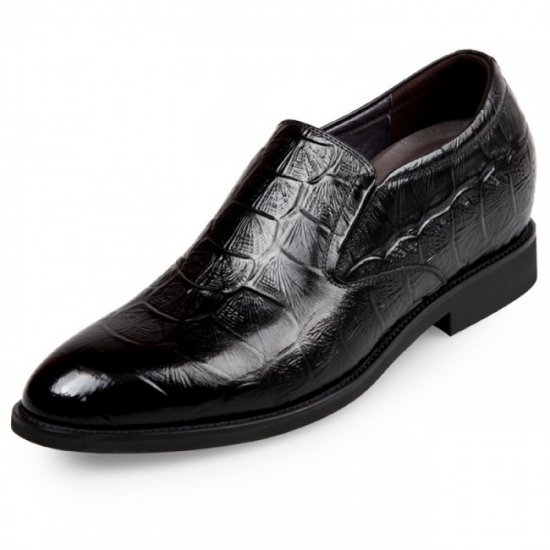 2.6Inches/6.5CM Black Crocodile Slip On Formal Elevator Dress Shoes