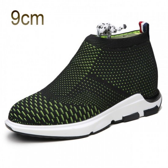Men 3.5Inches/9CM Black-Green Slip on Loafers Flyknit Shoes