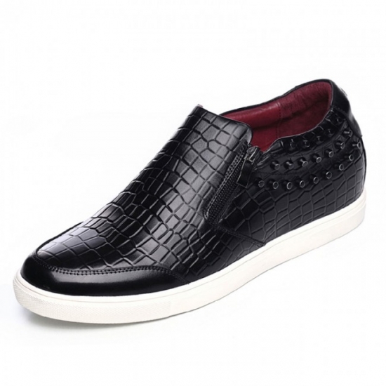 Casual 5.5CM/2.17Inches Height Side Zipped Black Stone Pattern Loafers Elevator Shoes