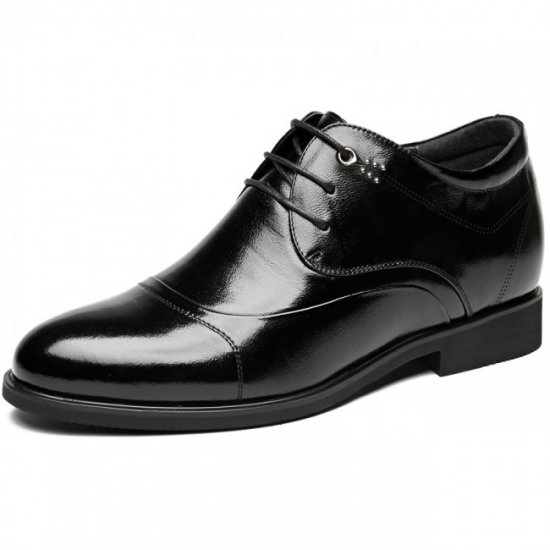 Superior 3.2Inches/8CM Black Calfskin Cap Toe Dress Wedding Elevator Shoes