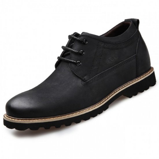 Fashion 2.6Inches/6.5CM Height Black Nubuck Leather Tooling Shoes